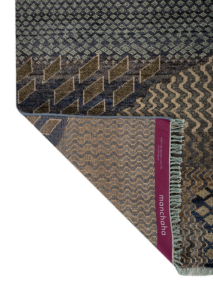 manchaha blue wool hand knotted Rug - Backing Shot manchaha blue wool hand knotted Rug - Backing Shot
