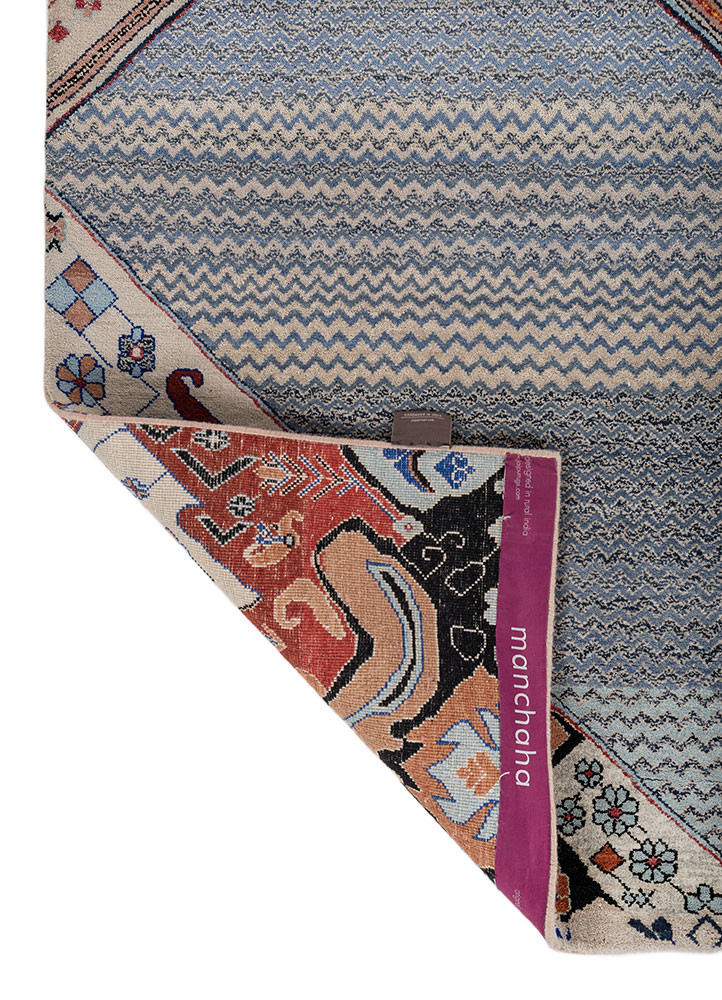 manchaha blue wool and bamboo silk hand knotted Rug - Backing Shot manchaha blue wool and bamboo silk hand knotted Rug - Backing Shot