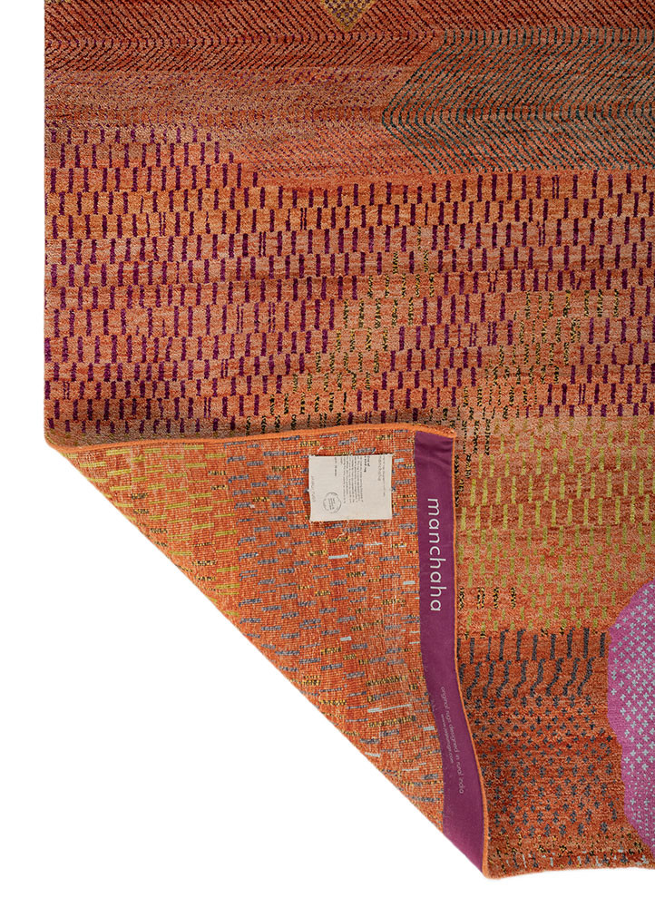 manchaha red and orange wool and bamboo silk hand knotted Rug - Backing Shot manchaha red and orange wool and bamboo silk hand knotted Rug - Backing Shot