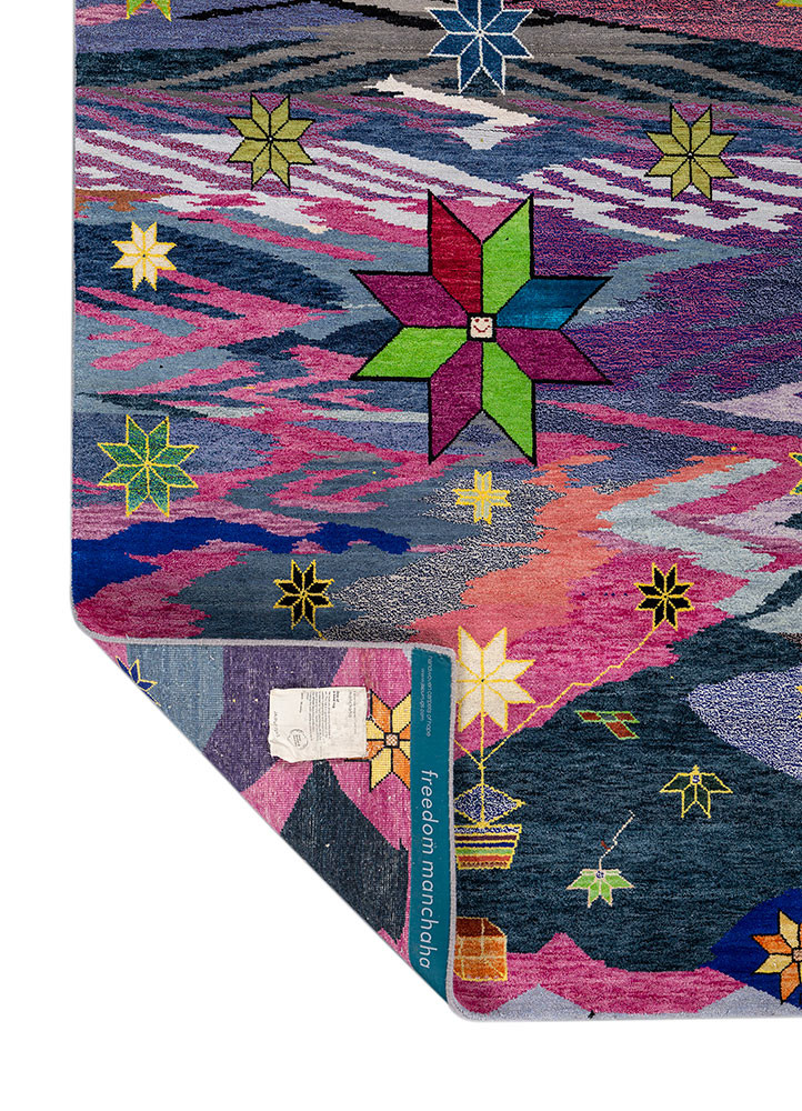 freedom manchaha multi wool and bamboo silk hand knotted Rug - Backing Shot
