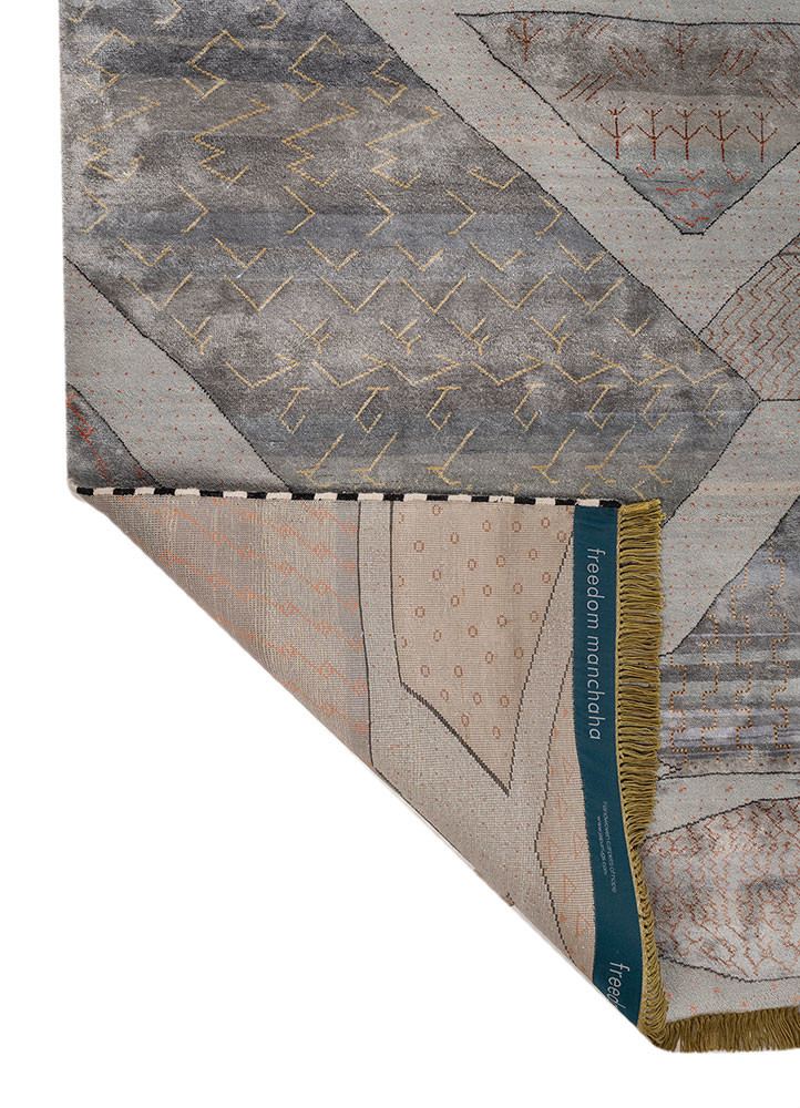freedom manchaha blue wool and bamboo silk hand knotted Rug - Backing Shot freedom manchaha blue wool and bamboo silk hand knotted Rug - Backing Shot