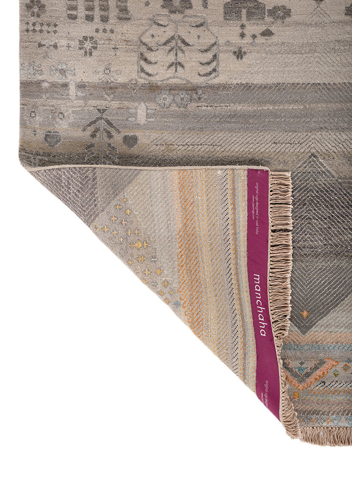 manchaha grey and black wool and bamboo silk hand knotted Rug - Backing Shot manchaha grey and black wool and bamboo silk hand knotted Rug - Backing Shot