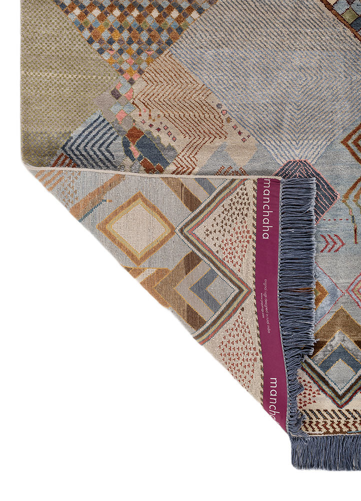 manchaha blue wool and bamboo silk hand knotted Rug - Backing Shot