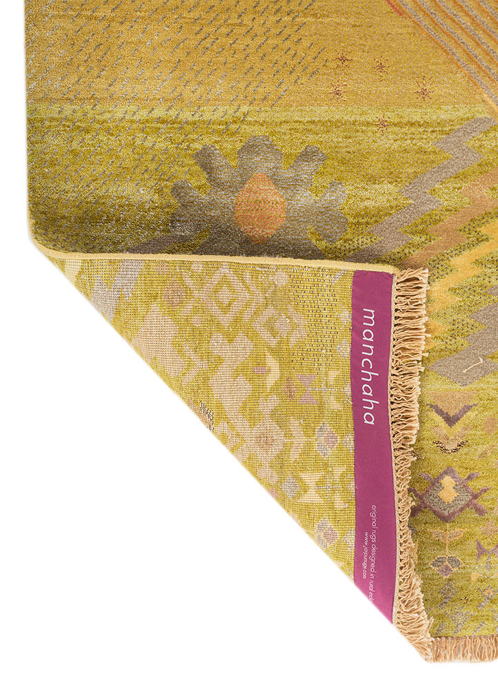 manchaha gold wool and bamboo silk hand knotted Rug - Backing Shot