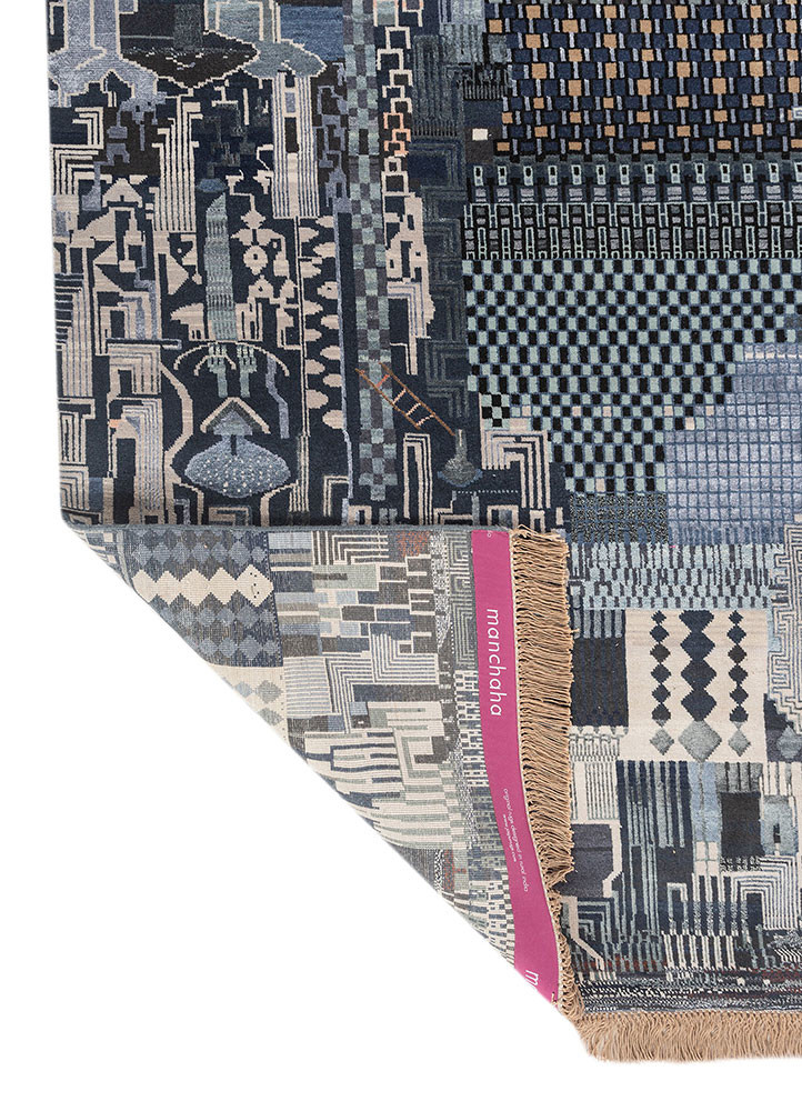 manchaha blue wool and bamboo silk hand knotted Rug - Backing Shot manchaha blue wool and bamboo silk hand knotted Rug - Backing Shot