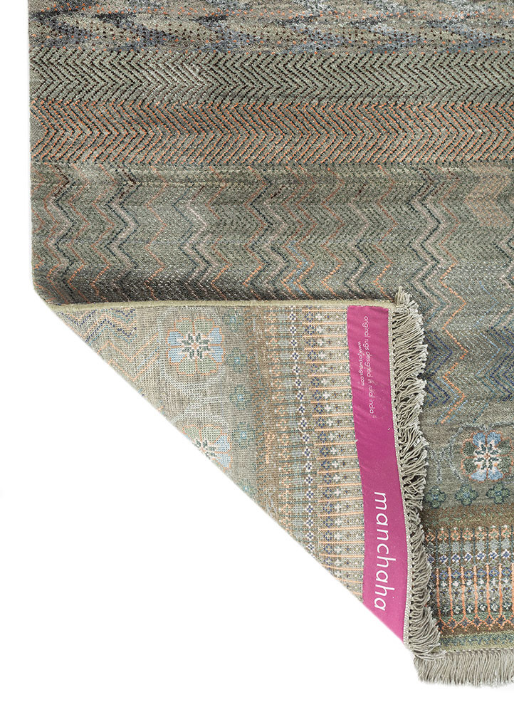 manchaha green wool and bamboo silk hand knotted Rug - Backing Shot manchaha green wool and bamboo silk hand knotted Rug - Backing Shot