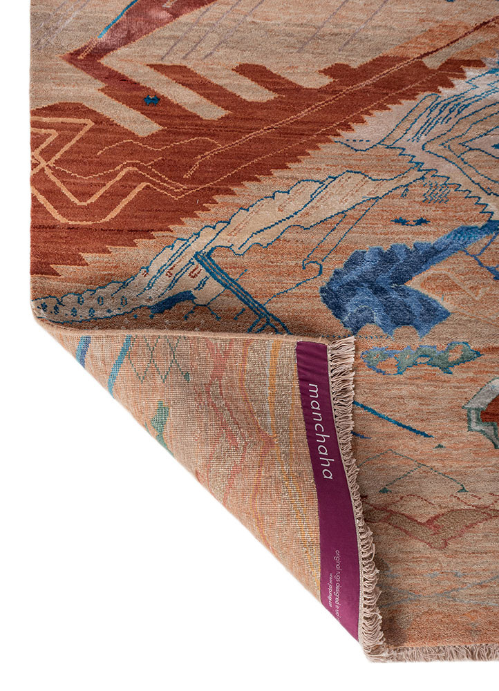 manchaha red and orange wool and bamboo silk hand knotted Rug - Backing Shot manchaha red and orange wool and bamboo silk hand knotted Rug - Backing Shot