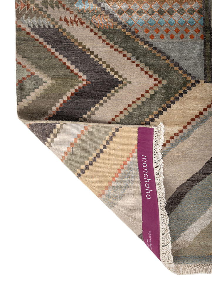 manchaha green wool and bamboo silk hand knotted Rug - Backing Shot