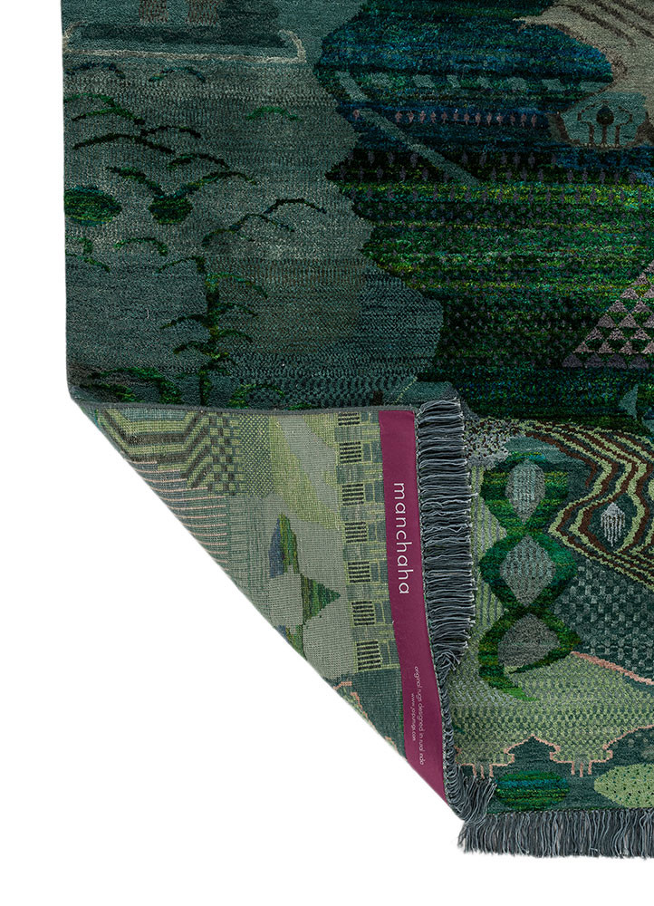 manchaha green wool and silk hand knotted Rug - Backing Shot manchaha green wool and silk hand knotted Rug - Backing Shot