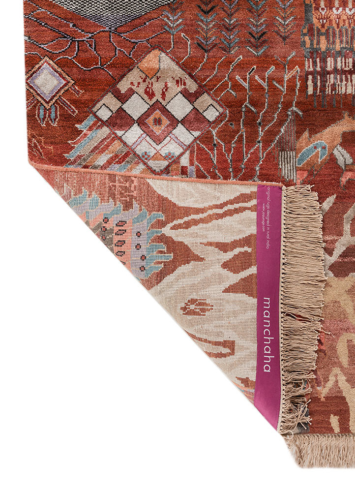 manchaha red and orange wool and bamboo silk hand knotted Rug - Backing Shot manchaha red and orange wool and bamboo silk hand knotted Rug - Backing Shot