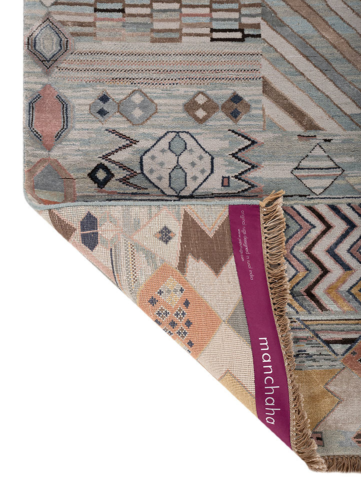 manchaha blue wool and bamboo silk hand knotted Rug - Backing Shot