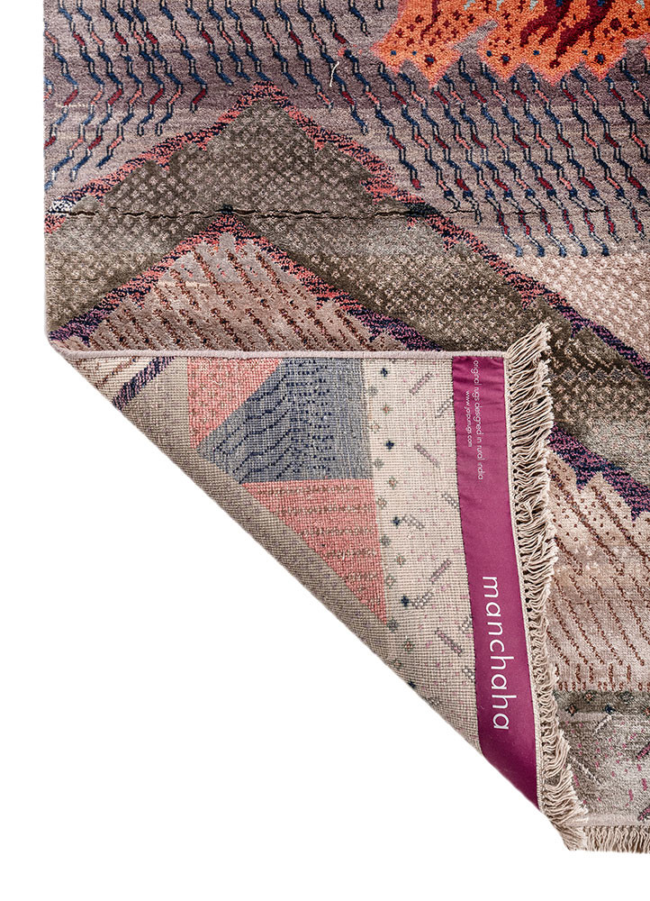 manchaha pink and purple wool and bamboo silk hand knotted Rug - Backing Shot