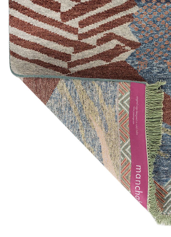 manchaha beige and brown wool and bamboo silk hand knotted Rug - Backing Shot