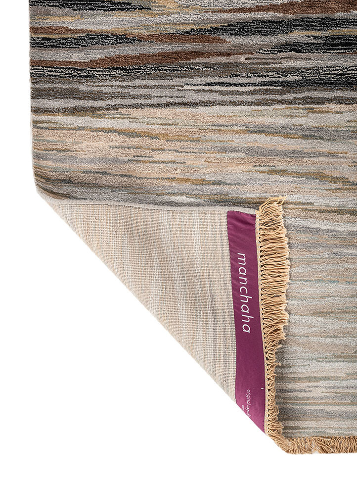 manchaha grey and black wool and bamboo silk hand knotted Rug - Backing Shot