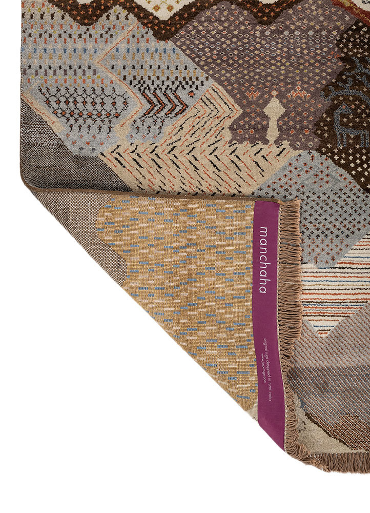 manchaha beige and brown wool and bamboo silk hand knotted Rug - Backing Shot