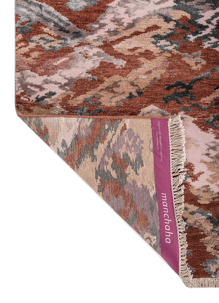 manchaha red and orange wool and bamboo silk hand knotted Rug - Backing Shot