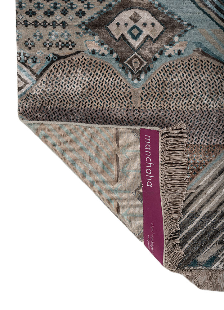 manchaha blue wool and bamboo silk hand knotted Rug - Backing Shot