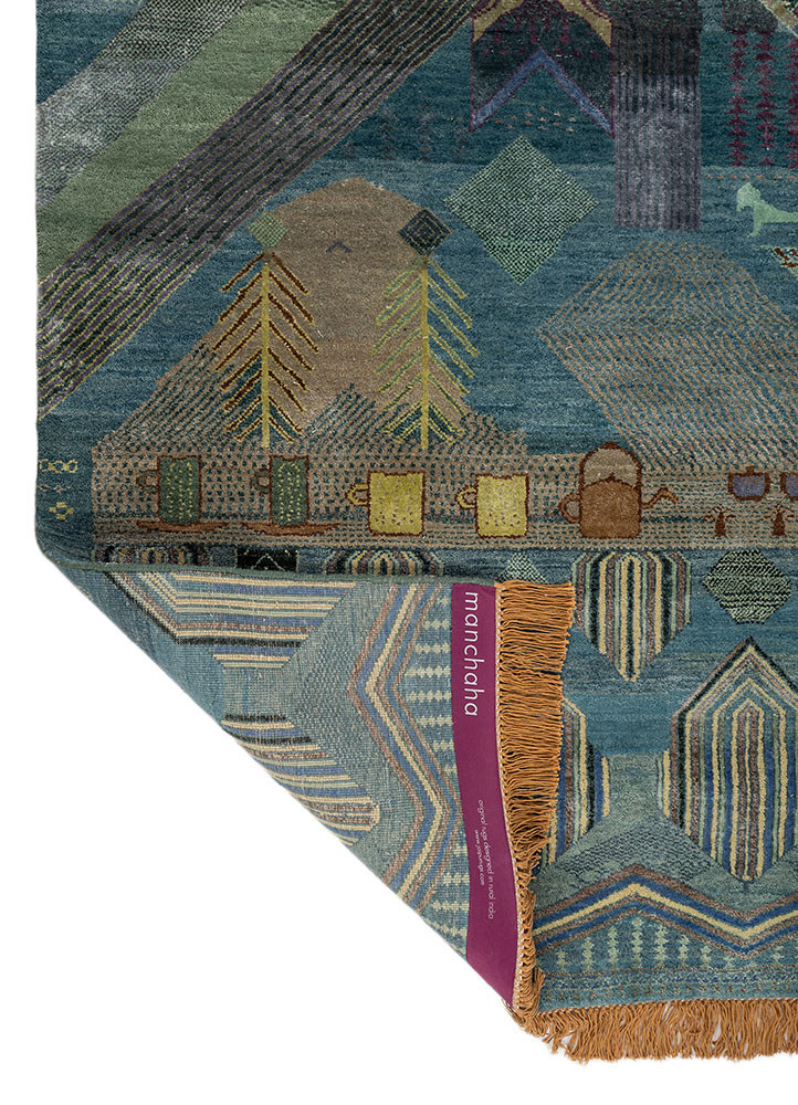 manchaha blue wool and bamboo silk hand knotted Rug - Backing Shot manchaha blue wool and bamboo silk hand knotted Rug - Backing Shot