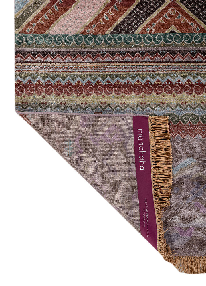 manchaha pink and purple wool and bamboo silk hand knotted Rug - Backing Shot manchaha pink and purple wool and bamboo silk hand knotted Rug - Backing Shot