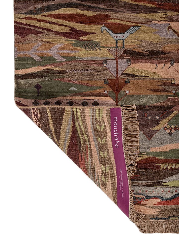 manchaha red and orange wool and bamboo silk hand knotted Rug - Backing Shot