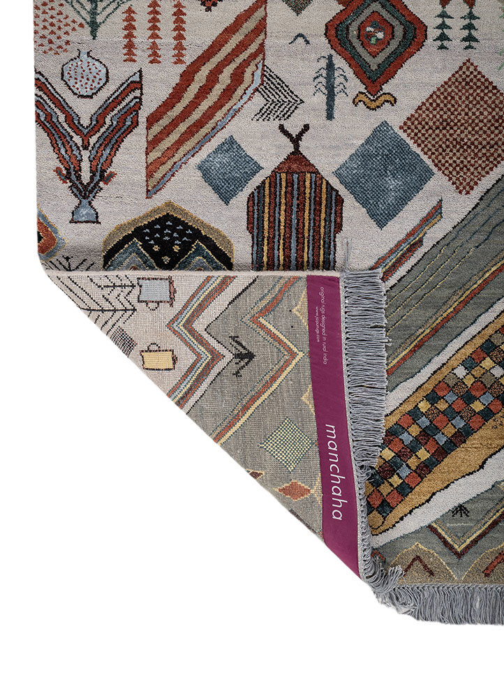 manchaha blue wool and bamboo silk hand knotted Rug - Backing Shot