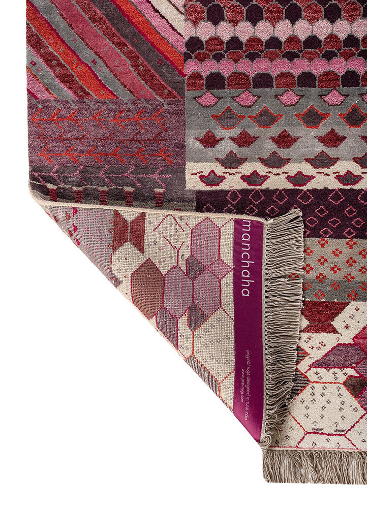 manchaha pink and purple wool and bamboo silk hand knotted Rug - Backing Shot