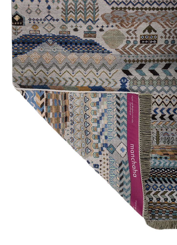 manchaha blue wool and bamboo silk hand knotted Rug - Backing Shot manchaha blue wool and bamboo silk hand knotted Rug - Backing Shot
