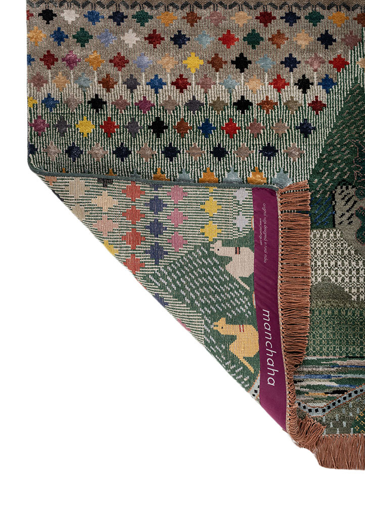 manchaha green wool and bamboo silk hand knotted Rug - Backing Shot manchaha green wool and bamboo silk hand knotted Rug - Backing Shot