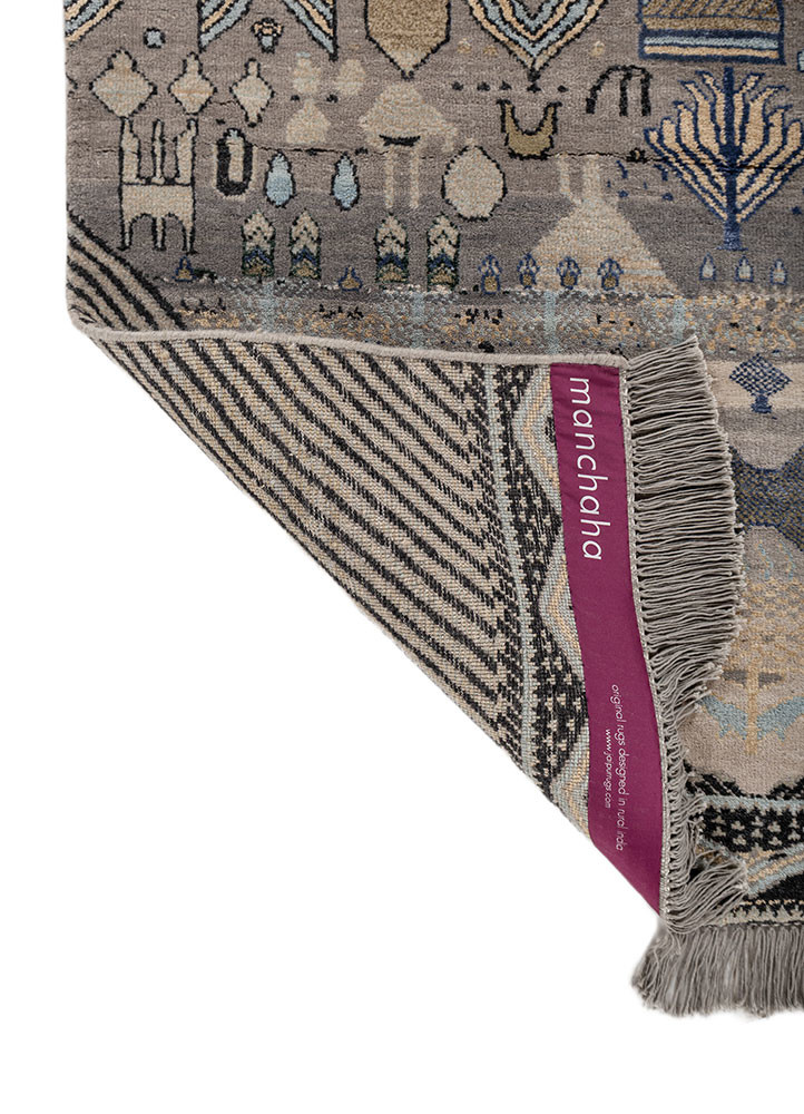 manchaha grey and black wool and bamboo silk hand knotted Rug - Backing Shot manchaha grey and black wool and bamboo silk hand knotted Rug - Backing Shot