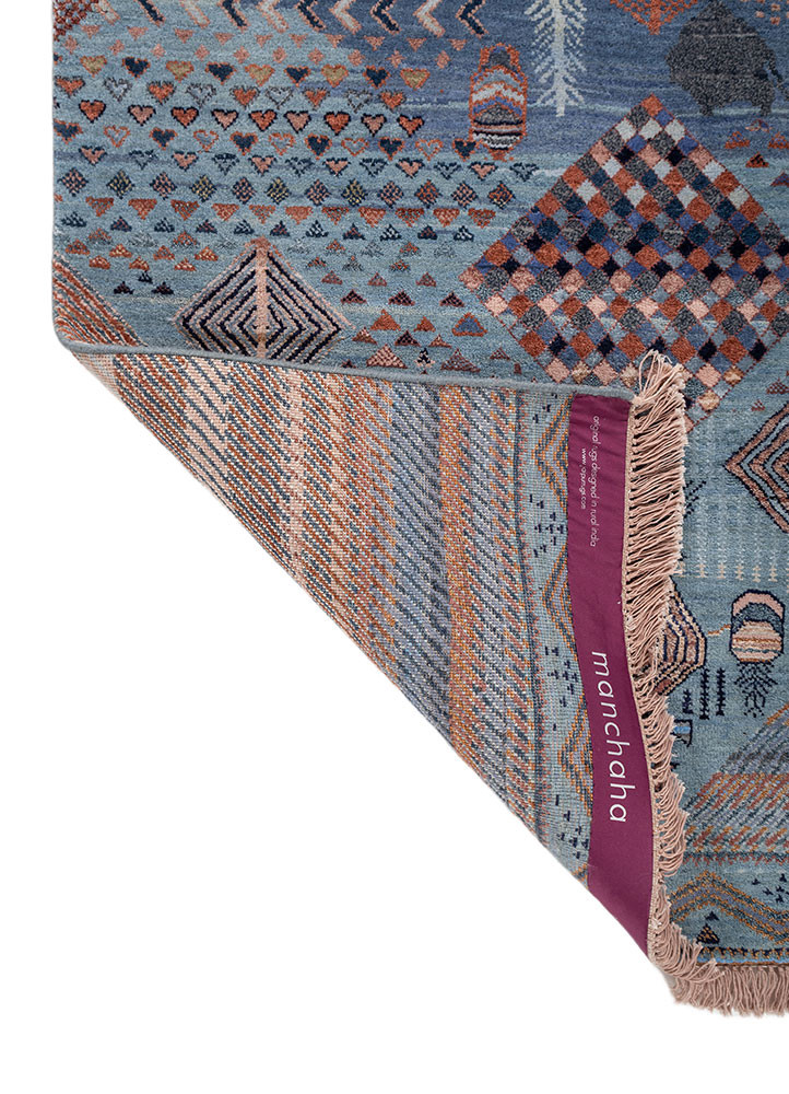 manchaha blue wool and bamboo silk hand knotted Rug - Backing Shot