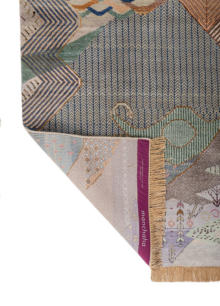 manchaha blue wool and bamboo silk hand knotted Rug - Backing Shot