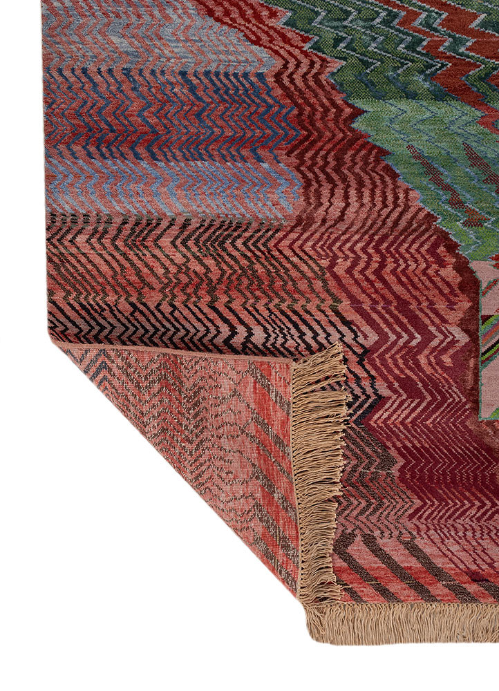 manchaha red and orange wool and bamboo silk hand knotted Rug - Backing Shot