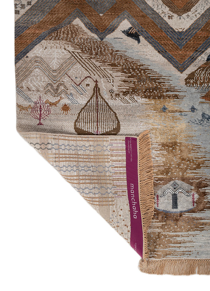 manchaha blue wool and bamboo silk hand knotted Rug - Backing Shot manchaha blue wool and bamboo silk hand knotted Rug - Backing Shot