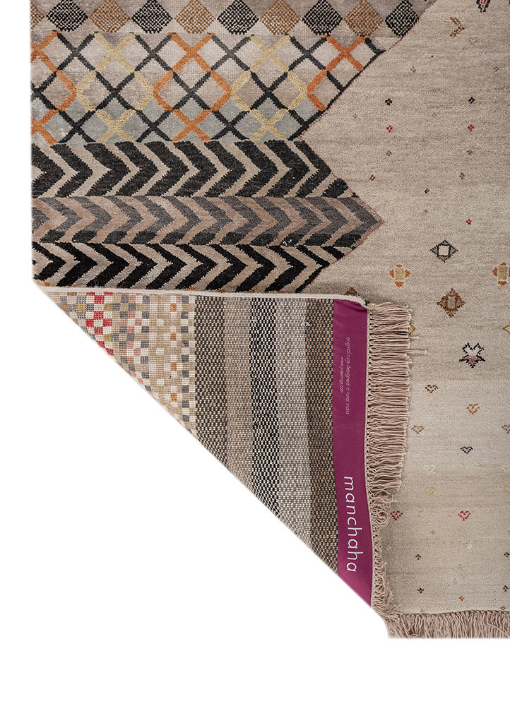 manchaha ivory wool and bamboo silk hand knotted Rug - Backing Shot
