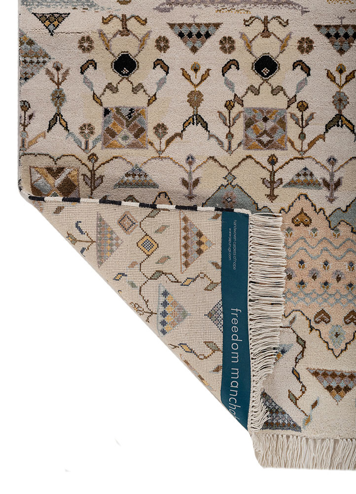 manchaha ivory wool and bamboo silk hand knotted Rug - Backing Shot