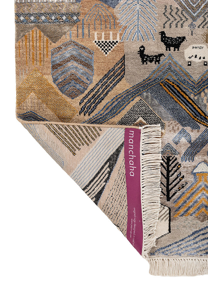 manchaha beige and brown wool and bamboo silk hand knotted Rug - Backing Shot manchaha beige and brown wool and bamboo silk hand knotted Rug - Backing Shot