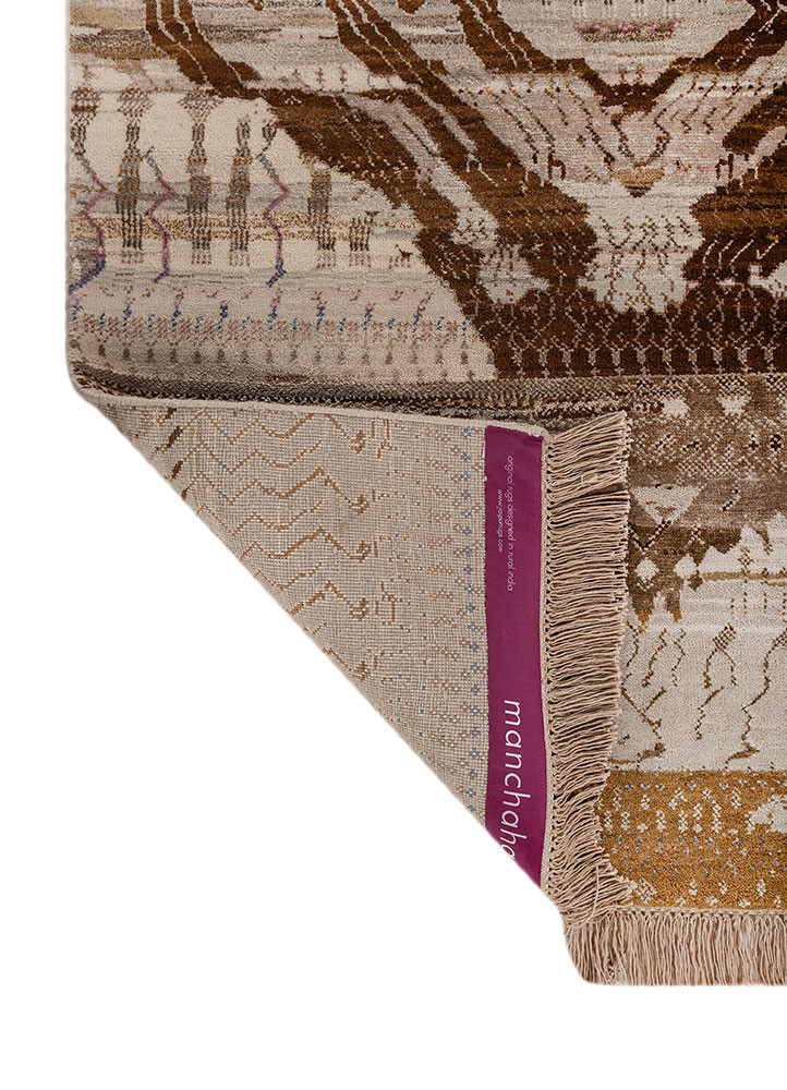 manchaha ivory wool and bamboo silk hand knotted Rug - Backing Shot manchaha ivory wool and bamboo silk hand knotted Rug - Backing Shot