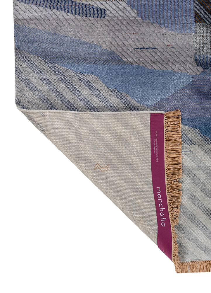 manchaha blue wool and bamboo silk hand knotted Rug - Backing Shot