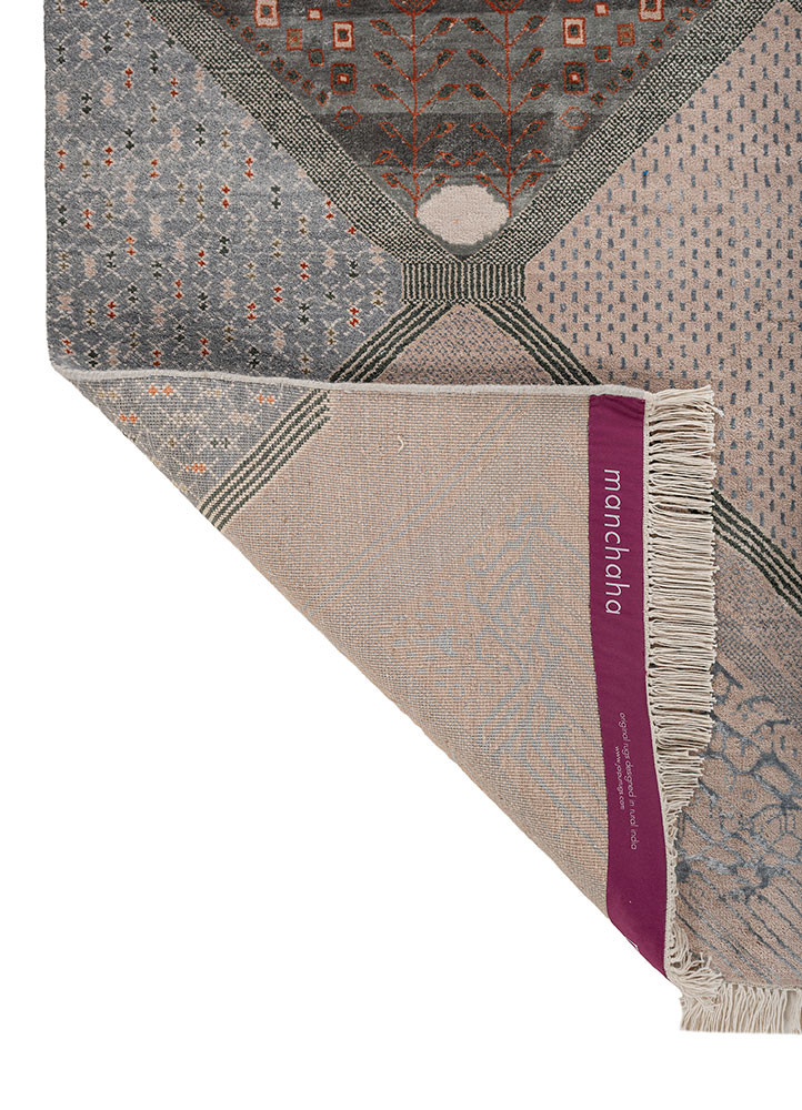 manchaha pink and purple wool and bamboo silk hand knotted Rug - Backing Shot