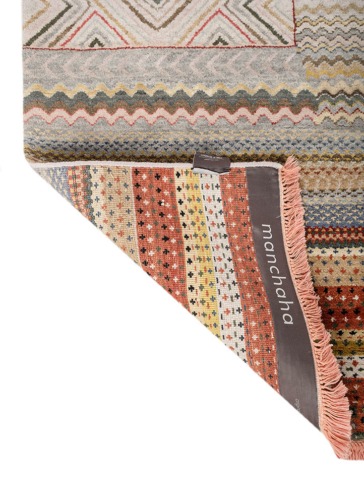 manchaha beige and brown wool and bamboo silk hand knotted Rug - Backing Shot