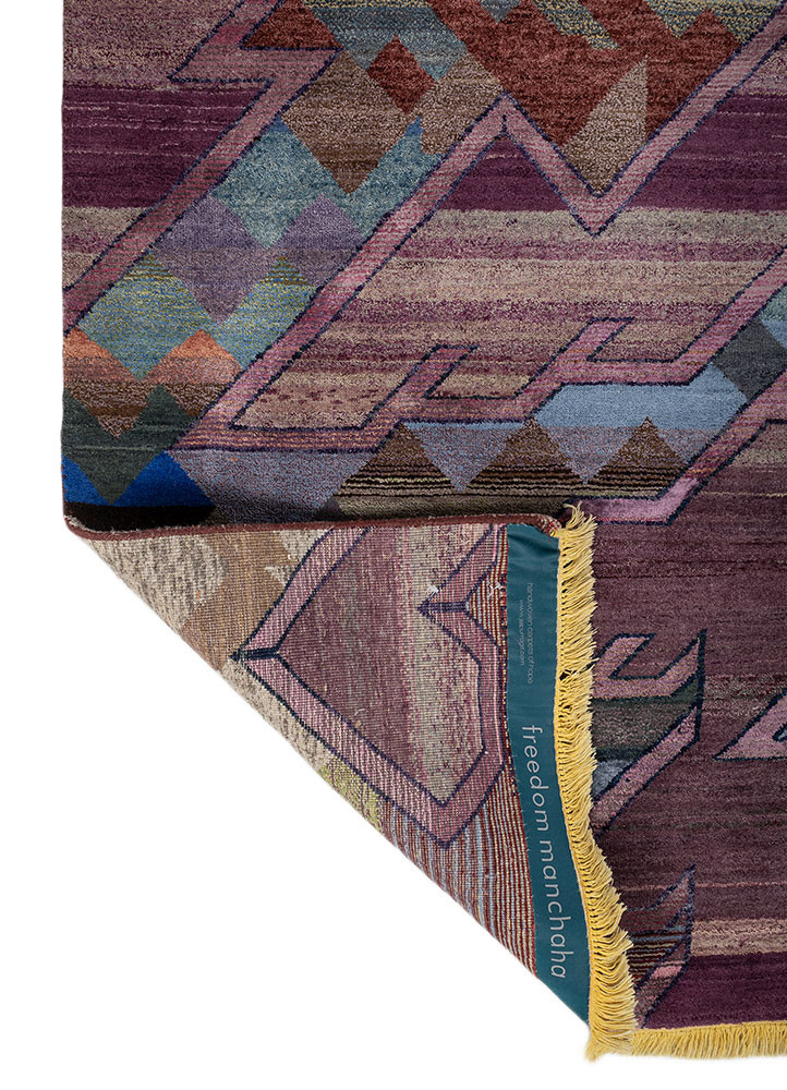 freedom manchaha pink and purple wool and bamboo silk hand knotted Rug - Backing Shot