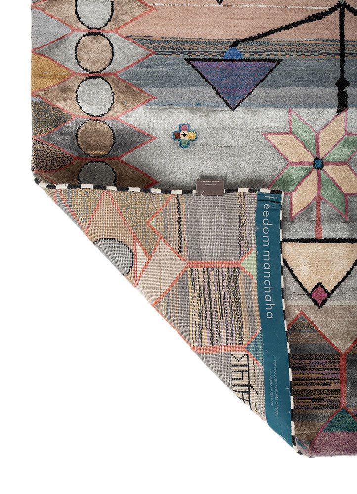 freedom manchaha grey and black wool and bamboo silk hand knotted Rug - Backing Shot freedom manchaha grey and black wool and bamboo silk hand knotted Rug - Backing Shot