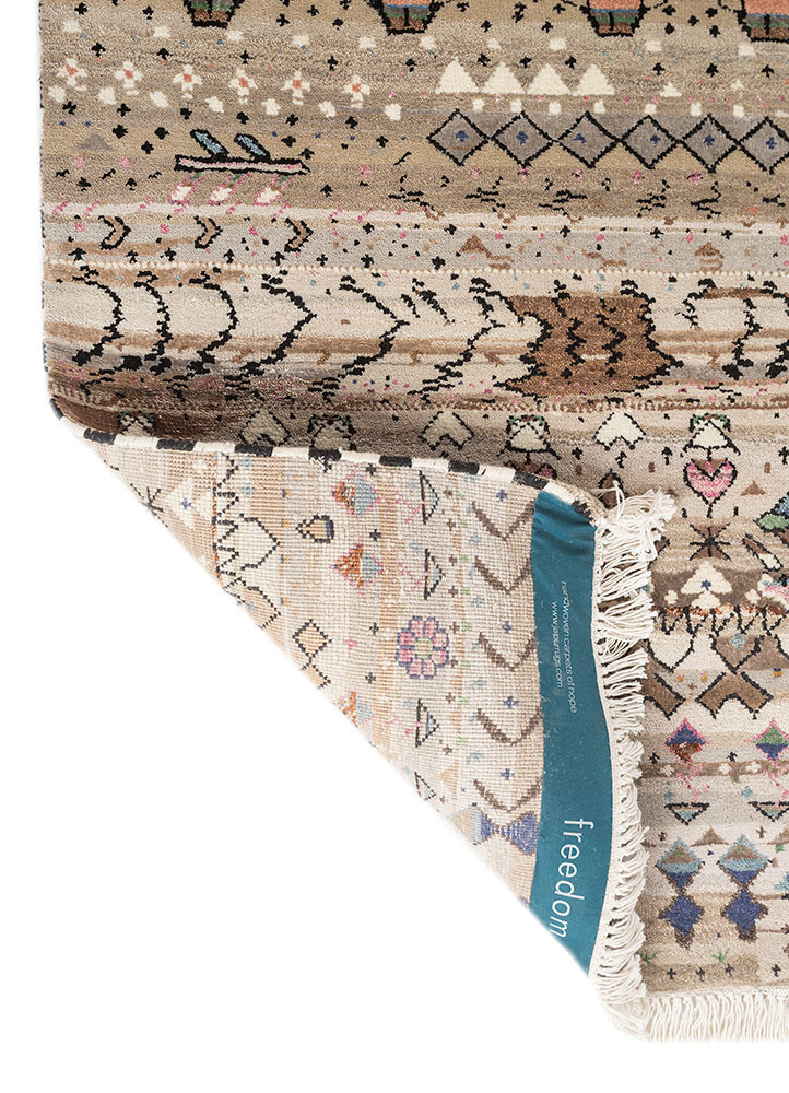 freedom manchaha beige and brown wool and bamboo silk hand knotted Rug - Backing Shot freedom manchaha beige and brown wool and bamboo silk hand knotted Rug - Backing Shot
