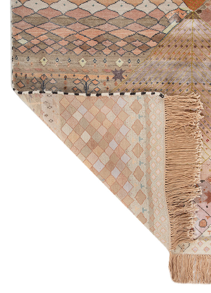 freedom manchaha pink and purple wool and bamboo silk hand knotted Rug - Backing Shot