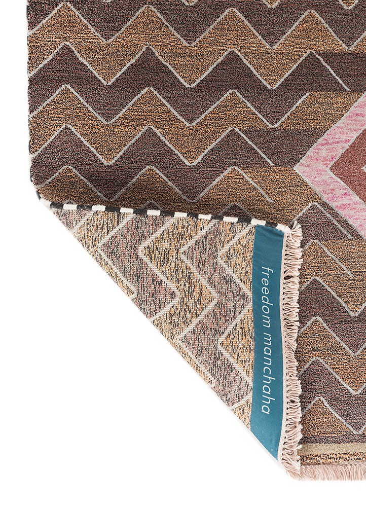 freedom manchaha pink and purple wool and bamboo silk hand knotted Rug - Backing Shot
