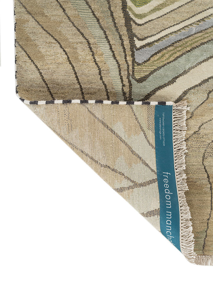 freedom manchaha green wool and bamboo silk hand knotted Rug - Backing Shot
