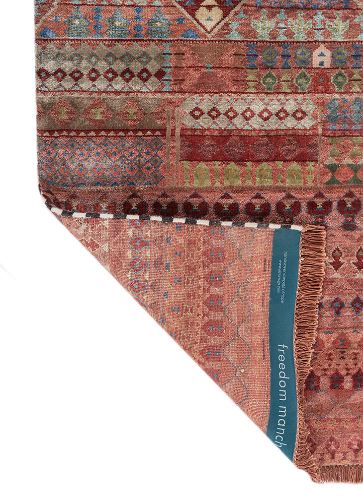 freedom manchaha red and orange wool and bamboo silk hand knotted Rug - Backing Shot freedom manchaha red and orange wool and bamboo silk hand knotted Rug - Backing Shot