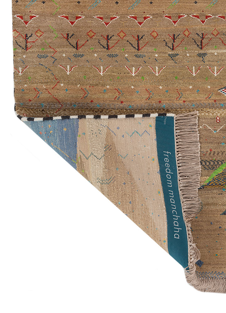 freedom manchaha beige and brown wool and bamboo silk hand knotted Rug - Backing Shot