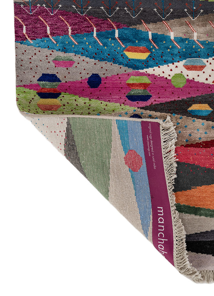 freedom manchaha green wool and bamboo silk hand knotted Rug - Backing Shot