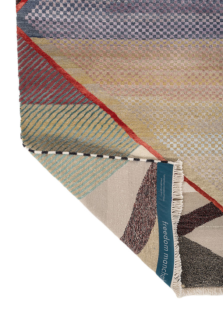 freedom manchaha green wool and bamboo silk hand knotted Rug - Backing Shot